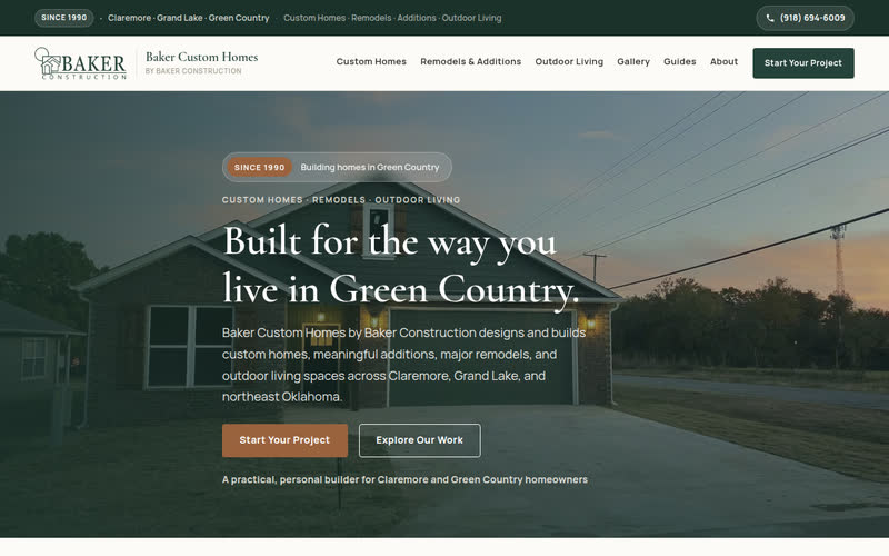 Homepage of Baker Custom Homes at bakercustomhomes.com