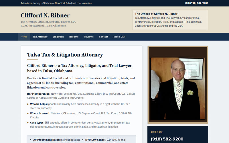 Homepage of C.N. Ribner, Attorney at cnribneratty.com