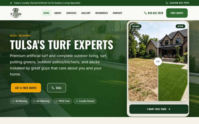 Homepage of T-Town Turf at ttownturf.com