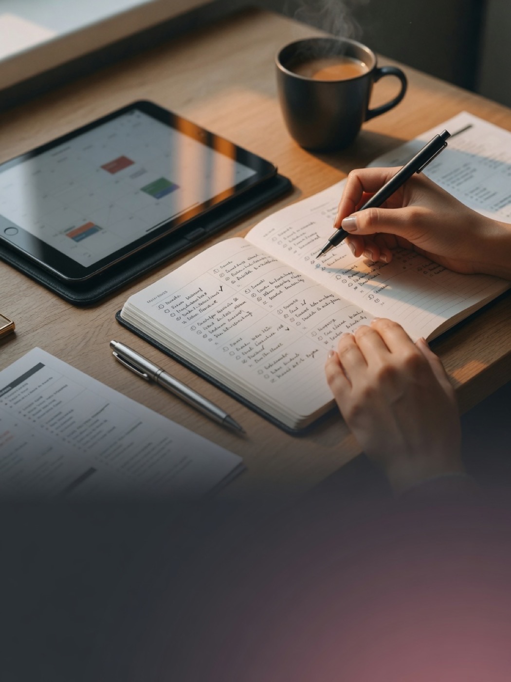 Appointment and schedule being written into a planner with a calendar nearby